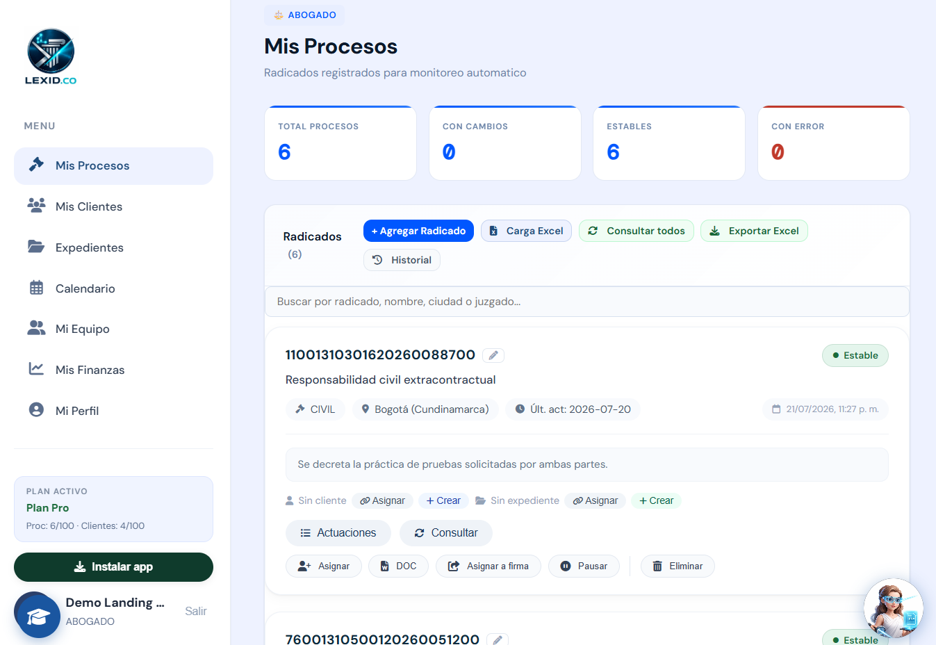 Captura de LexID — Mis Procesos